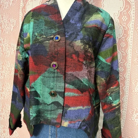 Vintage 90s Abstract Art Button Jacket Sz M/Lg - Picture 2 of 8